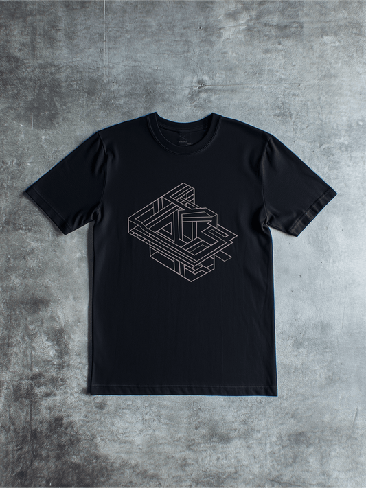 Black shirt with geometric impossible geometry design in lavender – Wanderluz