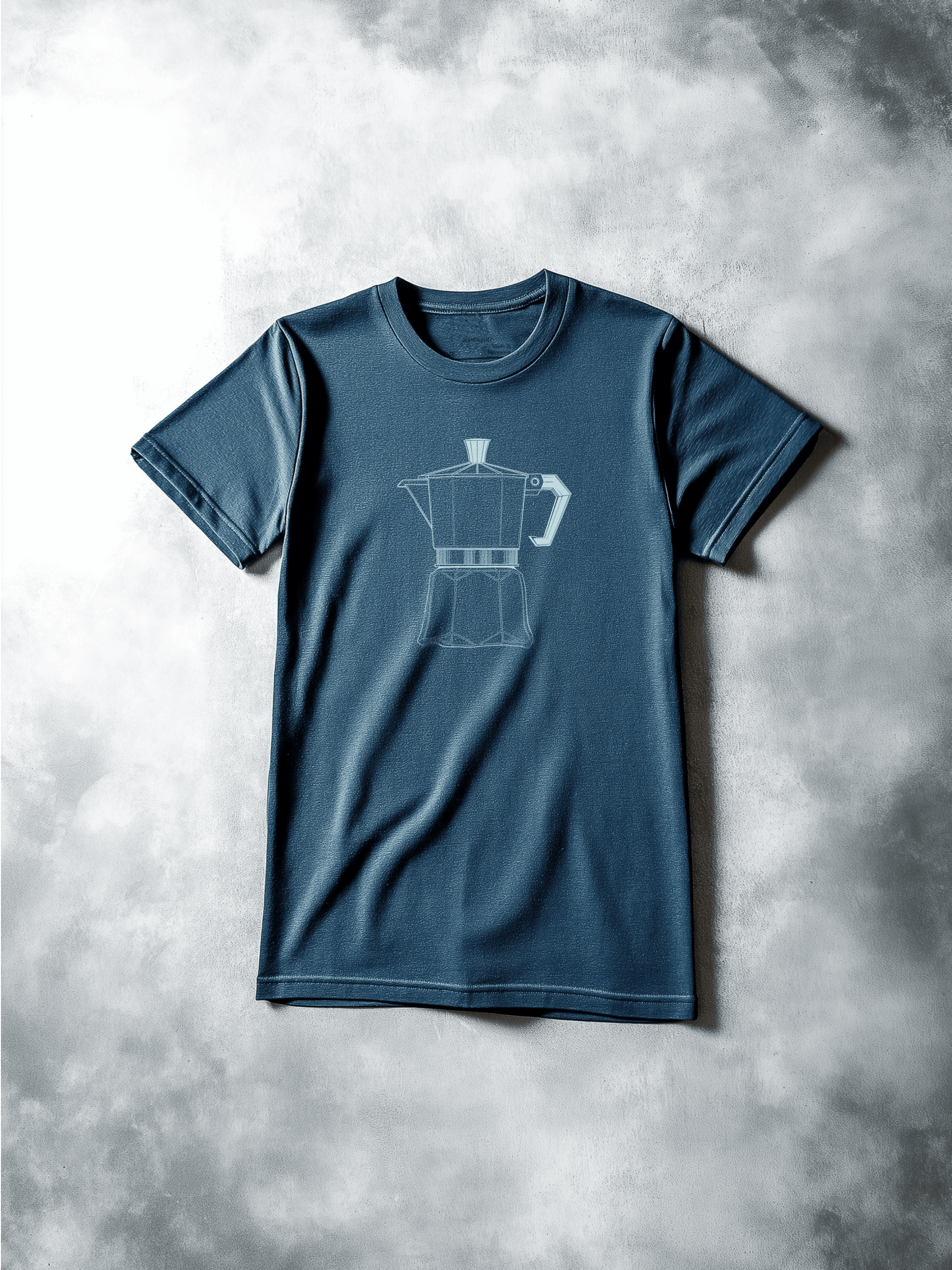Dark slate blue shirt with graphic drawing of a coffee percolator – Wanderluz