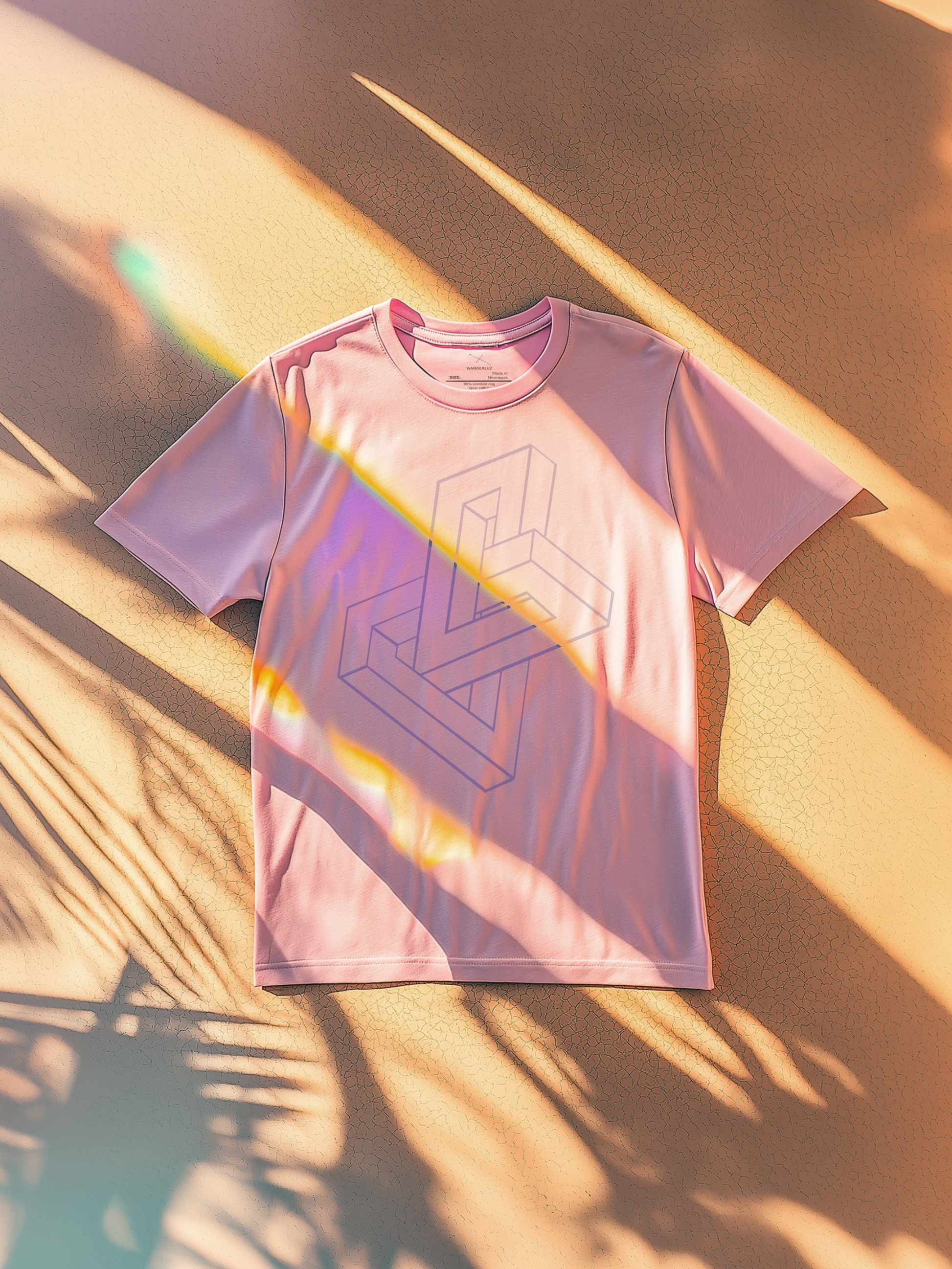 Pink organic cotton shirt with minimalist impossible geometry design in lavender