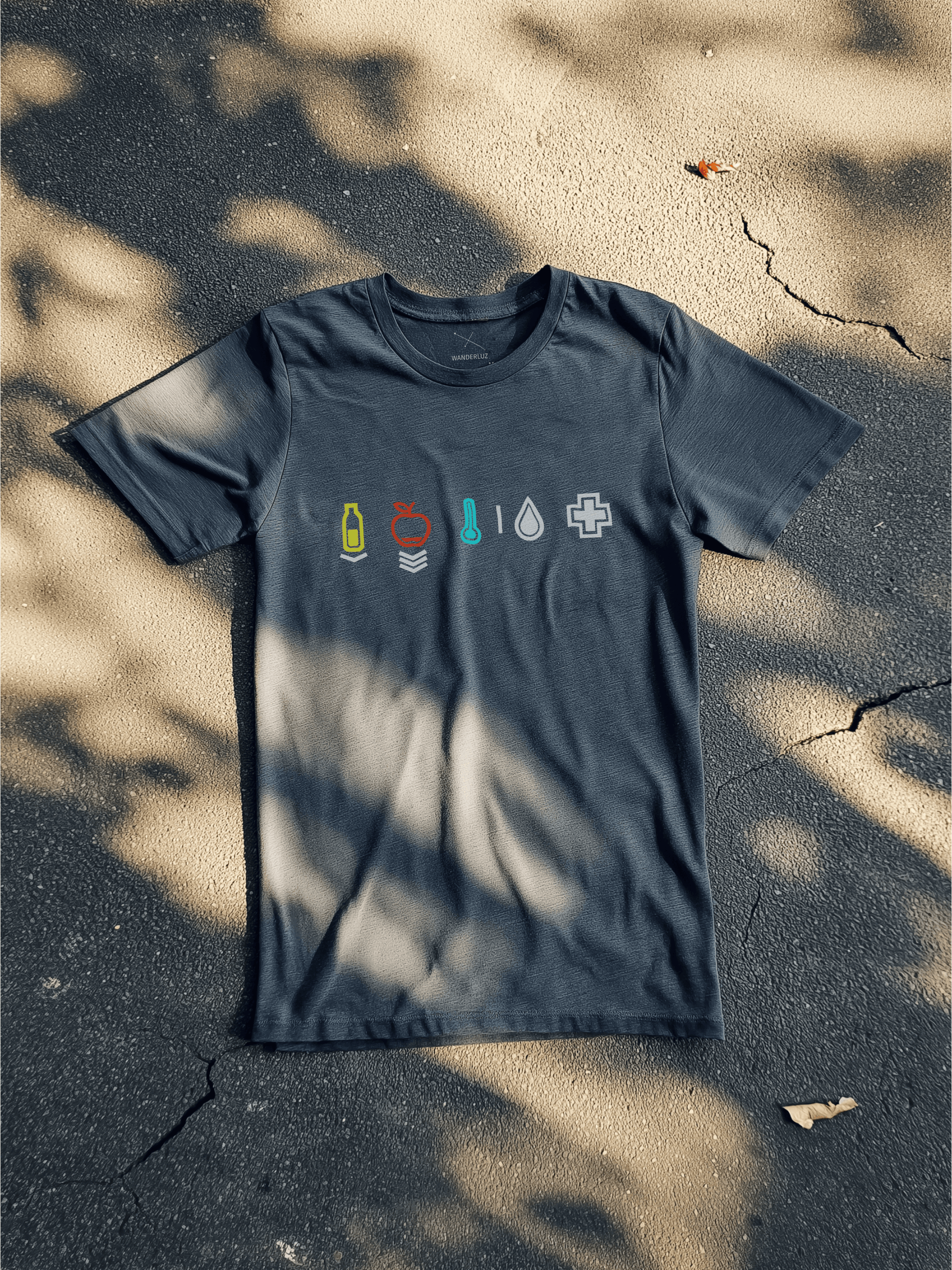 Black vintage colored shirt with minimal dayz vitals symbols – Wanderluz