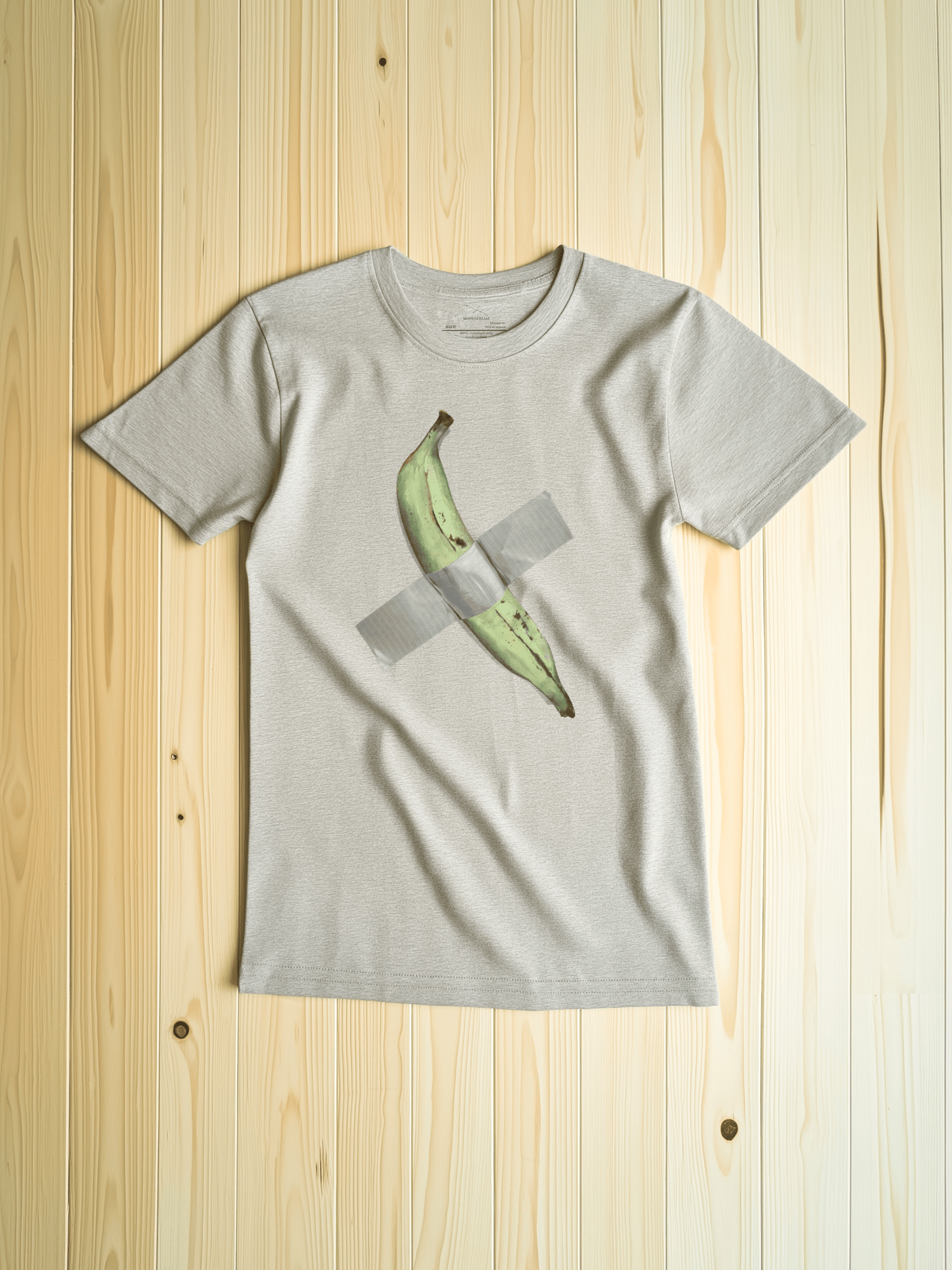 Light beige shirt with a drawing of a plantain duct taped to chest – Wanderluz